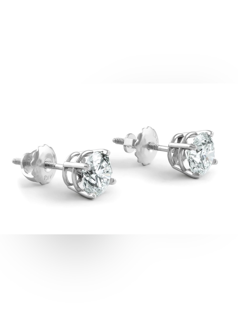 2ctw Round Lab Grown Diamond Studs In 14kwg, Screw Backs